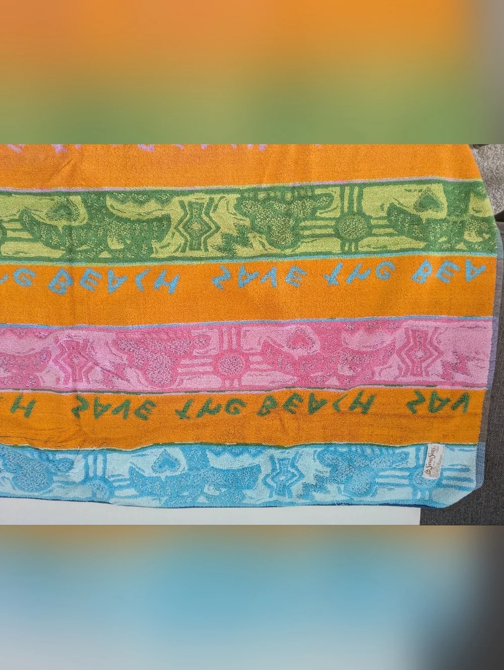 Vintage Beach Towel Save The Beach Colorful Seven Seas